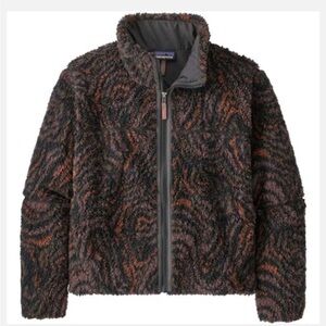 Patagonia Lunar Dusk Jacket Oak Waves: Ink Black Medium Sherpa Fleece Swirl M